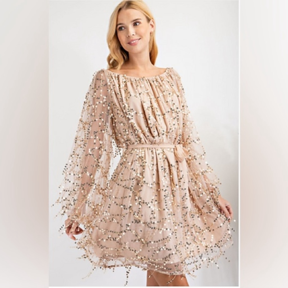 LLove Womens Sequin String A-Line Dress | Sz M, NWT